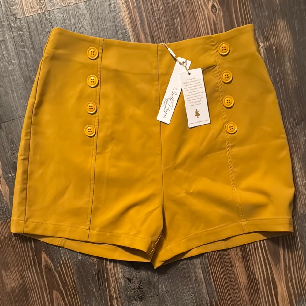 High Waist Yellow Tailored Shorts